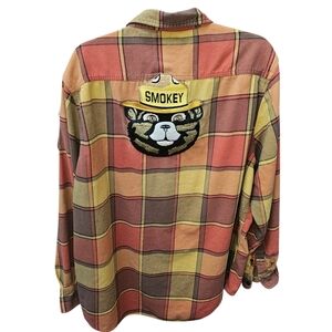 Angry Minnow Smokey The Bear Flannel Plaid Shirt XXL Vintage Smoky